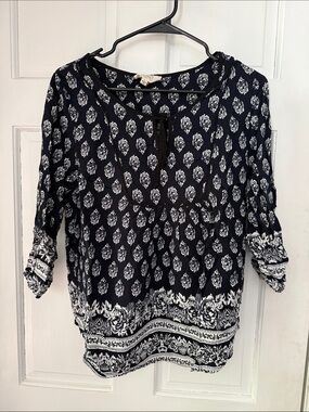 Crescent Black and White Printed Peasant Tunic